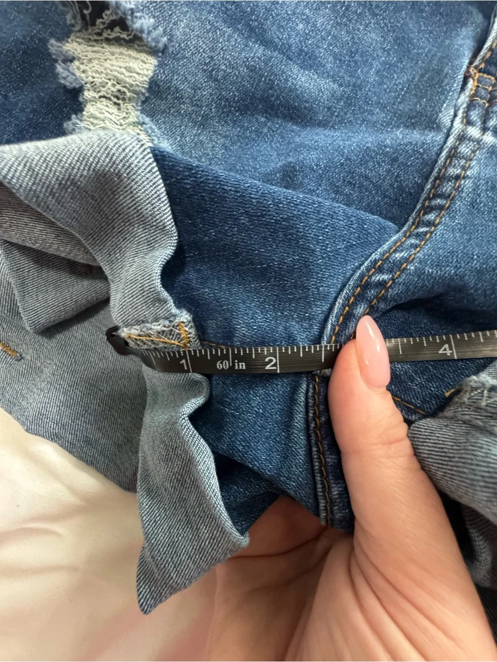 SHEIN Dark Blue Distressed Rolled-Hem Denim Shorts